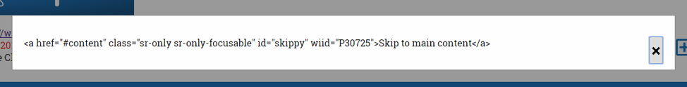 An example of what you’ll see if you click the “code” icon in the fourth column of the expanded Full Page report showing HTML that includes a href, class, id, and wiid elements