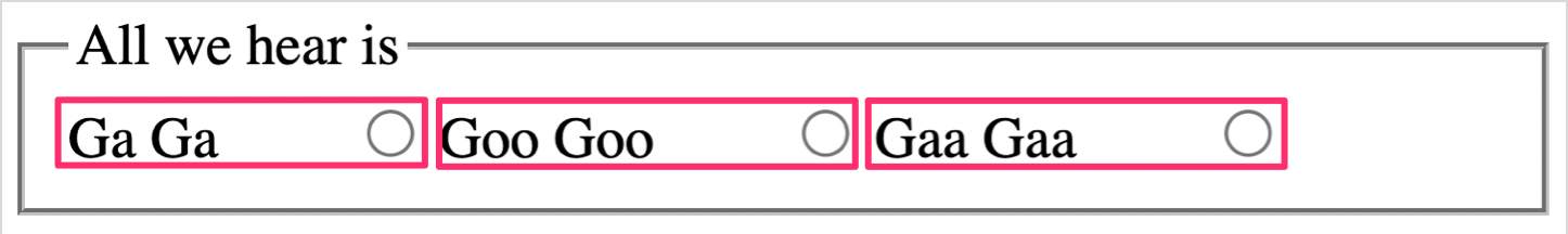 A visual highlight of the actual relationship of each label and the associated radio button