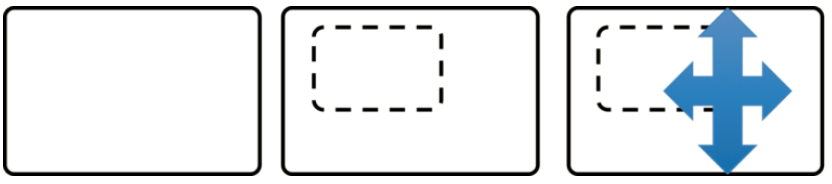 Representation of full-screen magnification. The user is zoomed into a specific area of the overall screen. They must pan around the “real” screen to find content and interface controls to operate