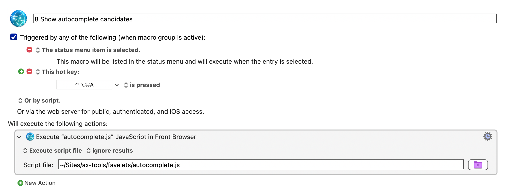 Keyboard Maestro macro to run a locally hosted JavaScript file in the browser