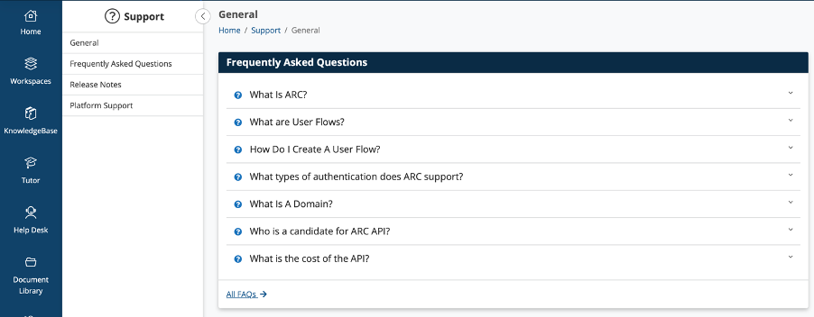 Support FAQ landing page